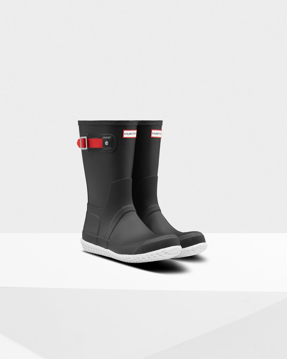 Botas de Lluvia Cortas Hunter Hombre - Original Flat Heel Calendar Sole - Negros/Rojos - TZDYNUW-50